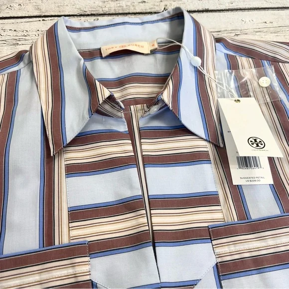 NWT Tory Burch TB Striped Cotton Casual Top size 10 - Picture 11 of 14